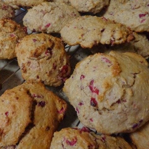 pile of cranberry lemon drop biscuits on plate