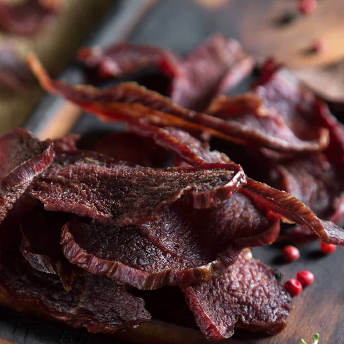 venison jerky on wood