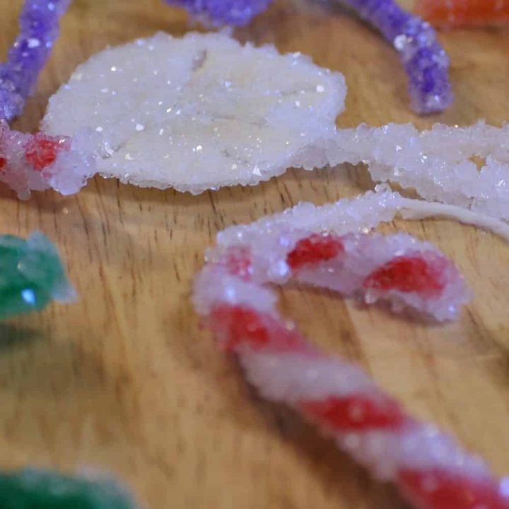 A close up of borax Christmas ornaments