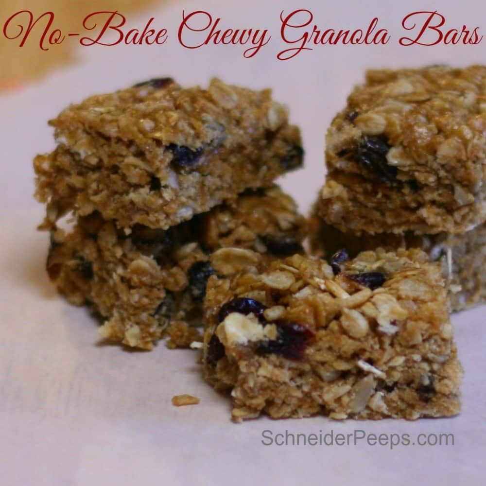 No Bake Chewy granola bars are the perfect snack to have around the house. They also freeze really well so you can make a bunch at a time.