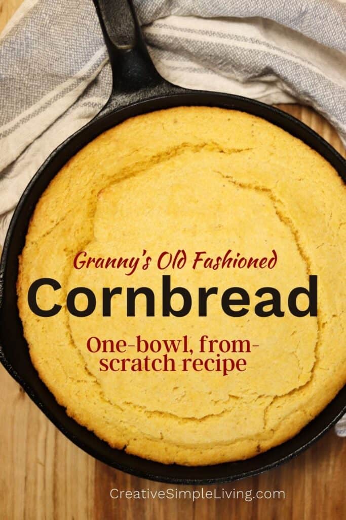 cast iron skillet with freshly baked southtern style cornbread